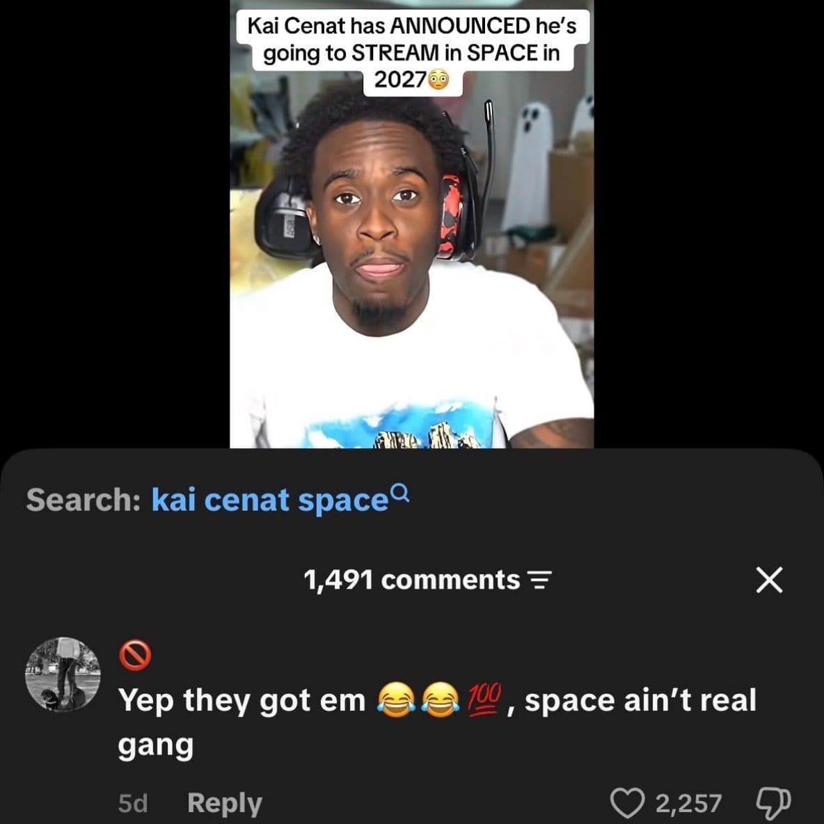 kai cenat has announced he's going to stream in space in 2027