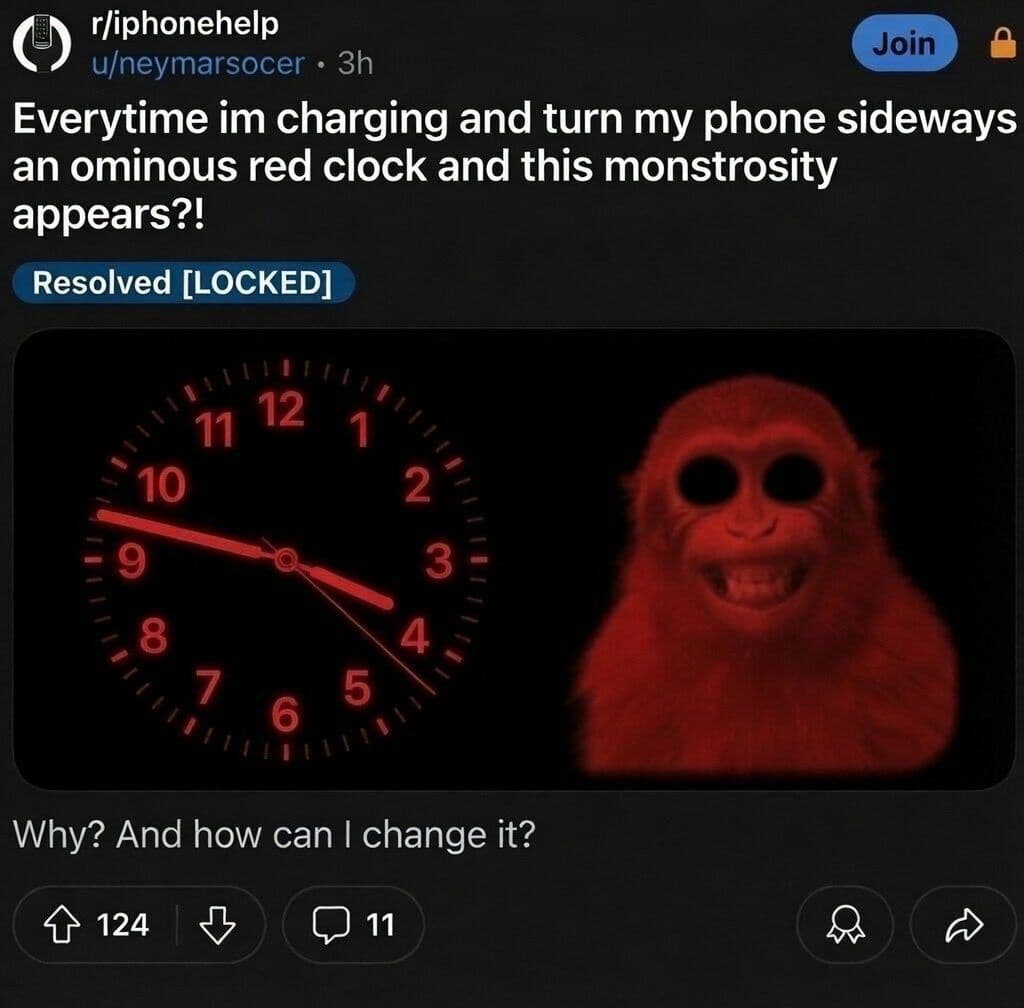 everytime im charging and turn my phone sideways an ominous red clock and this monstrosity appears?!
