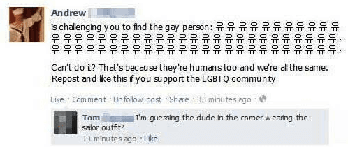 is challenging you to find the gay person