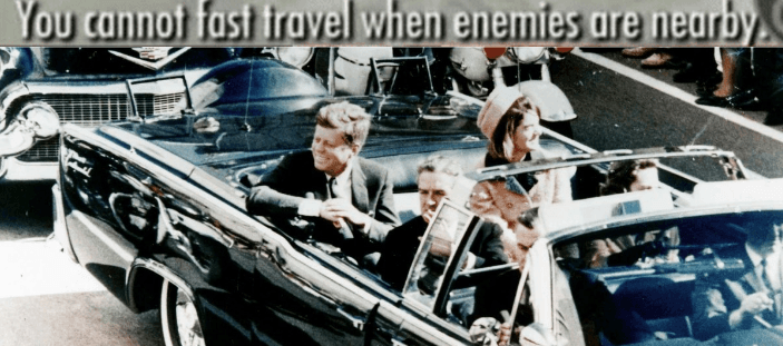 you cannot fast travel when enemies are nearby.