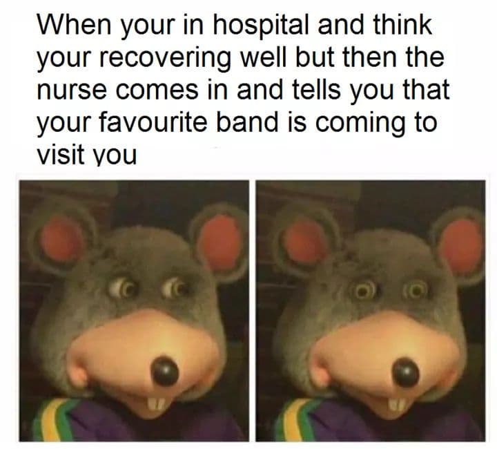 when your in hospital and think your recovering well but then the nurse comes in and tells you that your favourite band is coming to visit you