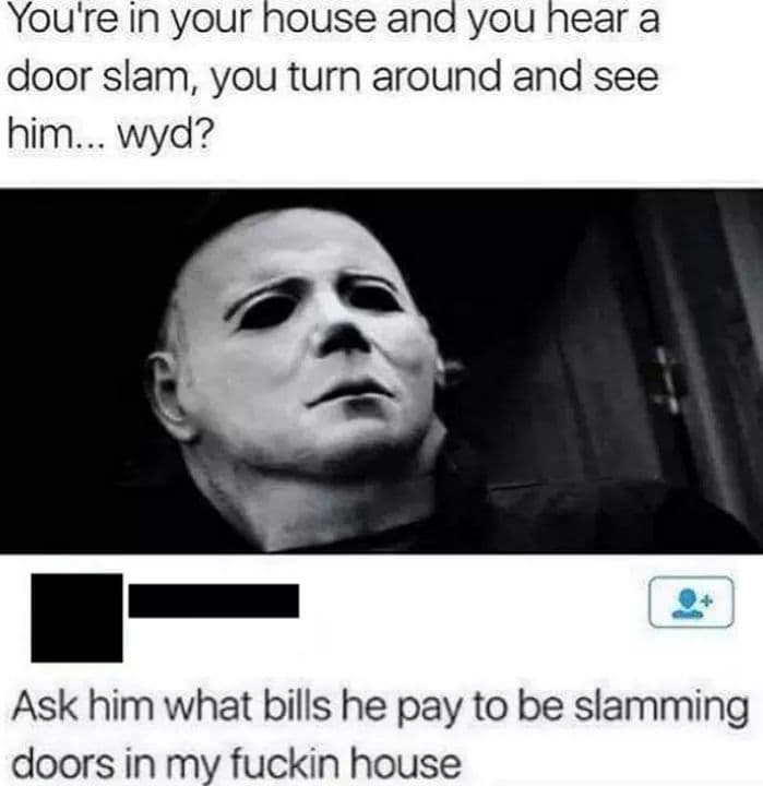 you're in your house and you hear a door slam, you turn around and see him... wyd?