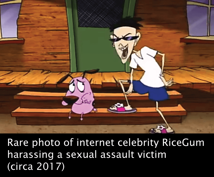 rare photo of internet celebrity ricegum harassing a sexual assault victim (circa 2017)