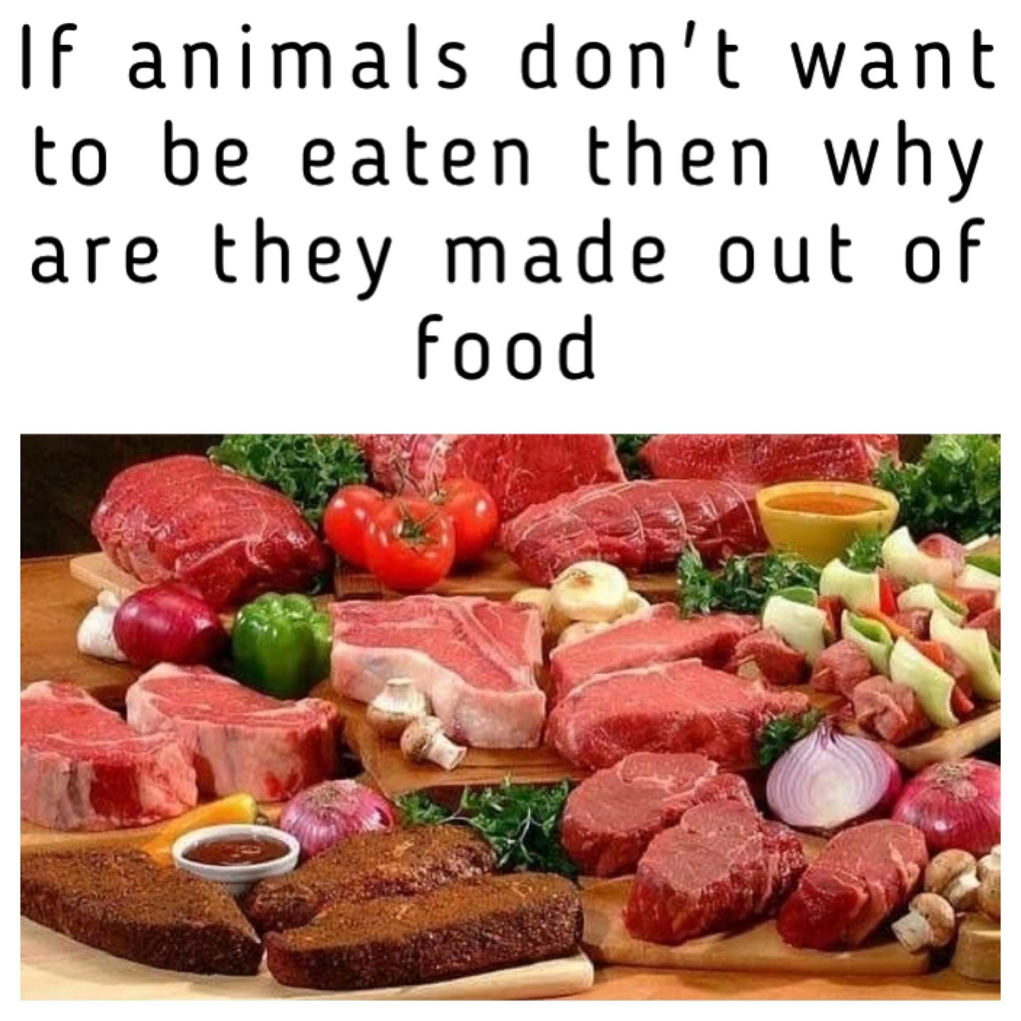 if animals don't want to be eaten then why are they made out of food