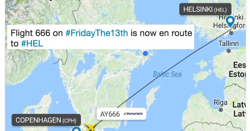 flight 666 on #fridaythe13th is now en route to #hel