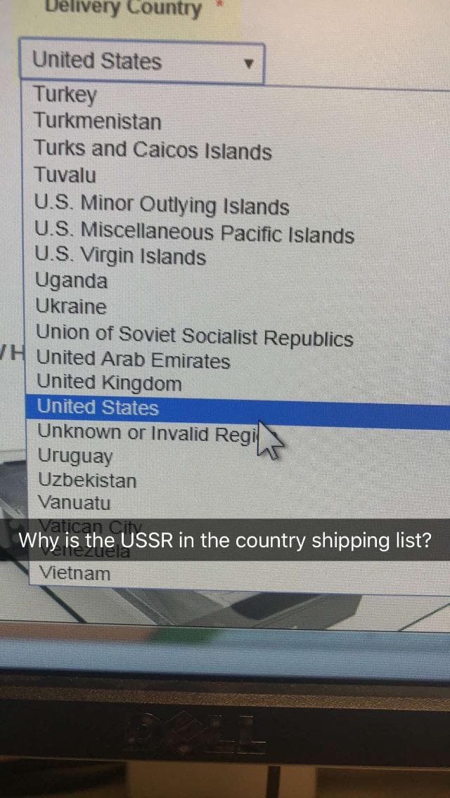 why is the ussr in the country shipping list?