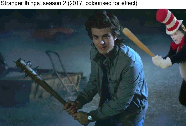 stranger things: season 2 (2017, colourised for effect)