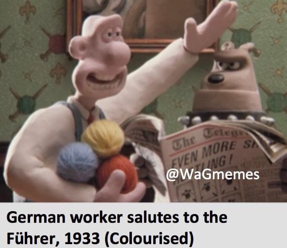 german worker salutes to the führer, 1933 (colourised)