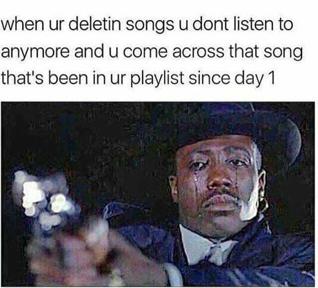 when ur deletin songs u dont listen to anymore and u come across that song that's been in ur playlist since day 1
