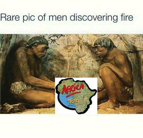 rare pic of men discovering fire