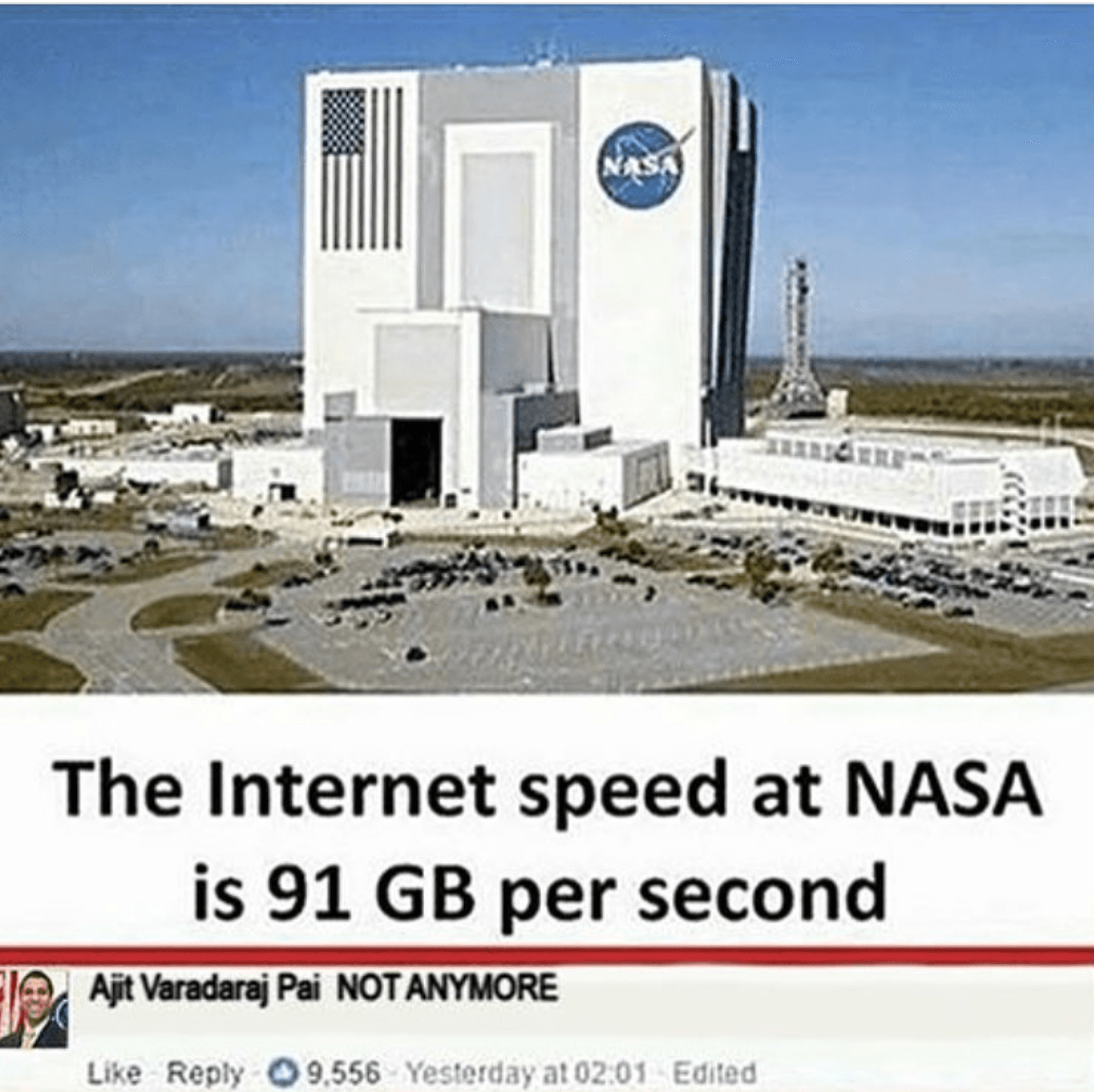 the internet speed at nasa is 91 gb per second