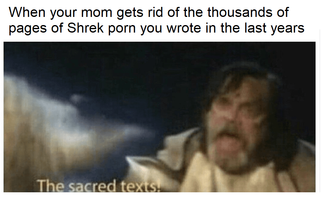 when your mom gets rid of the thousands of pages of shrek porn you wrote in the last years