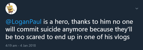 @loganpaul is a hero, thanks to him no one will commit suicide anymore because they'll be too scared to end up in one of his vlogs