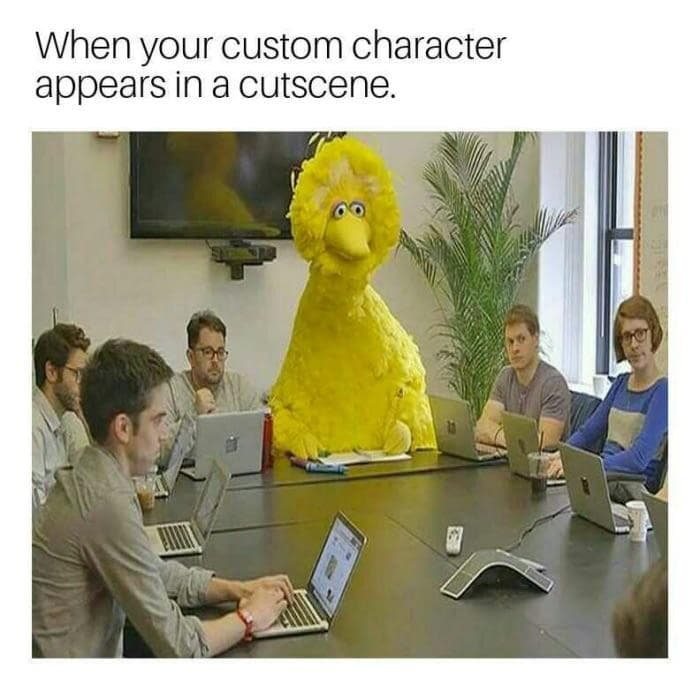 when your custom character appears in a cutscene.