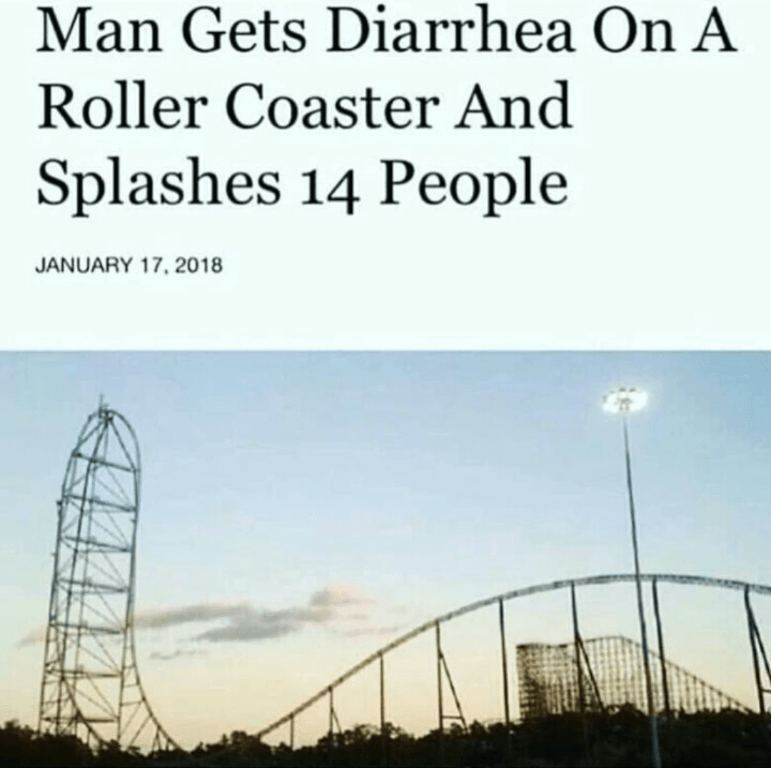 man gets diarrhea on a roller coaster and splashes 14 people