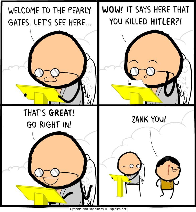 welcome to the pearly gates. let's see here...