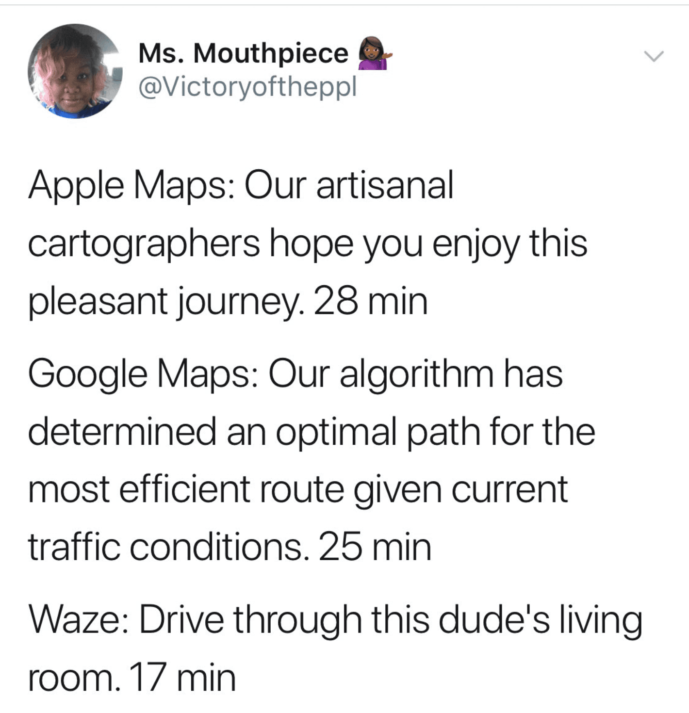 apple maps: our artisanal cartographers hope you enjoy this pleasant journey. 28 min