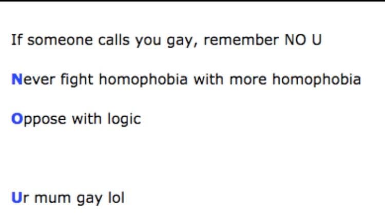 if someone calls you gay, remember no u