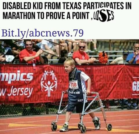 disabled kid from texas participates in marathon to prove a point, loses