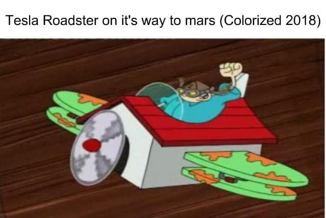 tesla roadster on it's way to mars (colorized 2018)