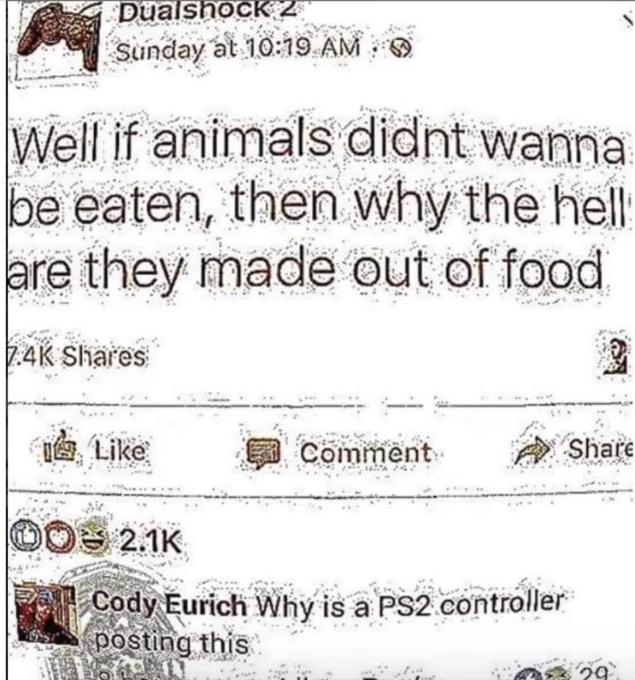 well if animals didnt wanna be eaten, then why the hell are they made out of food