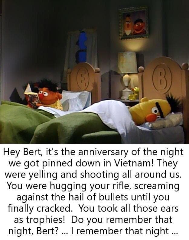 hey bert, it's the anniversary of the night we got pinned down in vietnam!