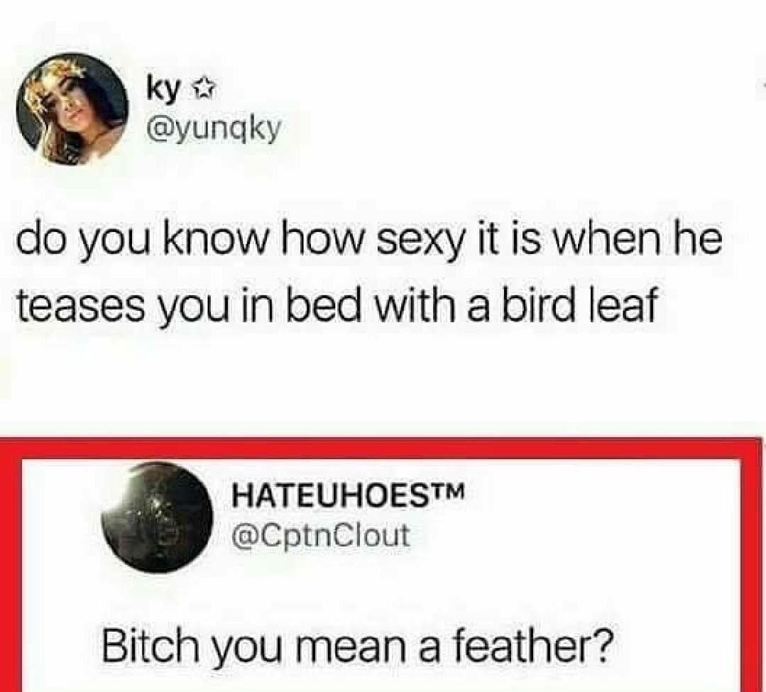 do you know how sexy it is when he teases you in bed with a bird leaf
