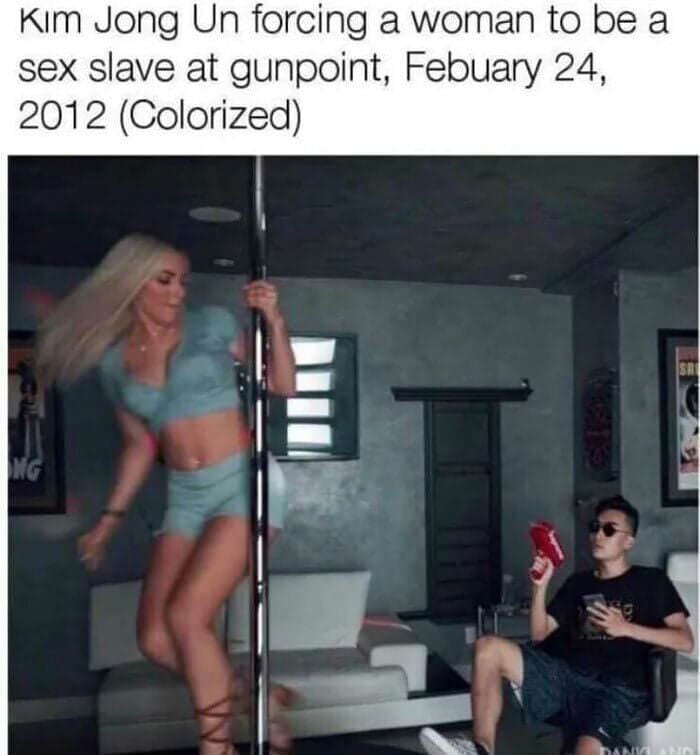 kim jong un forcing a woman to be a sex slave at gunpoint, febuary 24, 2012 (colorized)